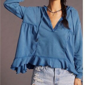Stylish Blue Ruffled Hoodie